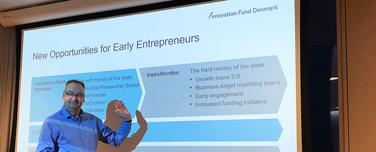 Lars Winther, Soft Funding Investor at Innovationsfonden, speaking at a Copenhagen science City 