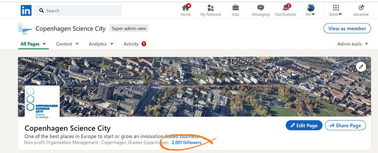 Copenhagen Science City when we got 2001 followers on LinkedIn